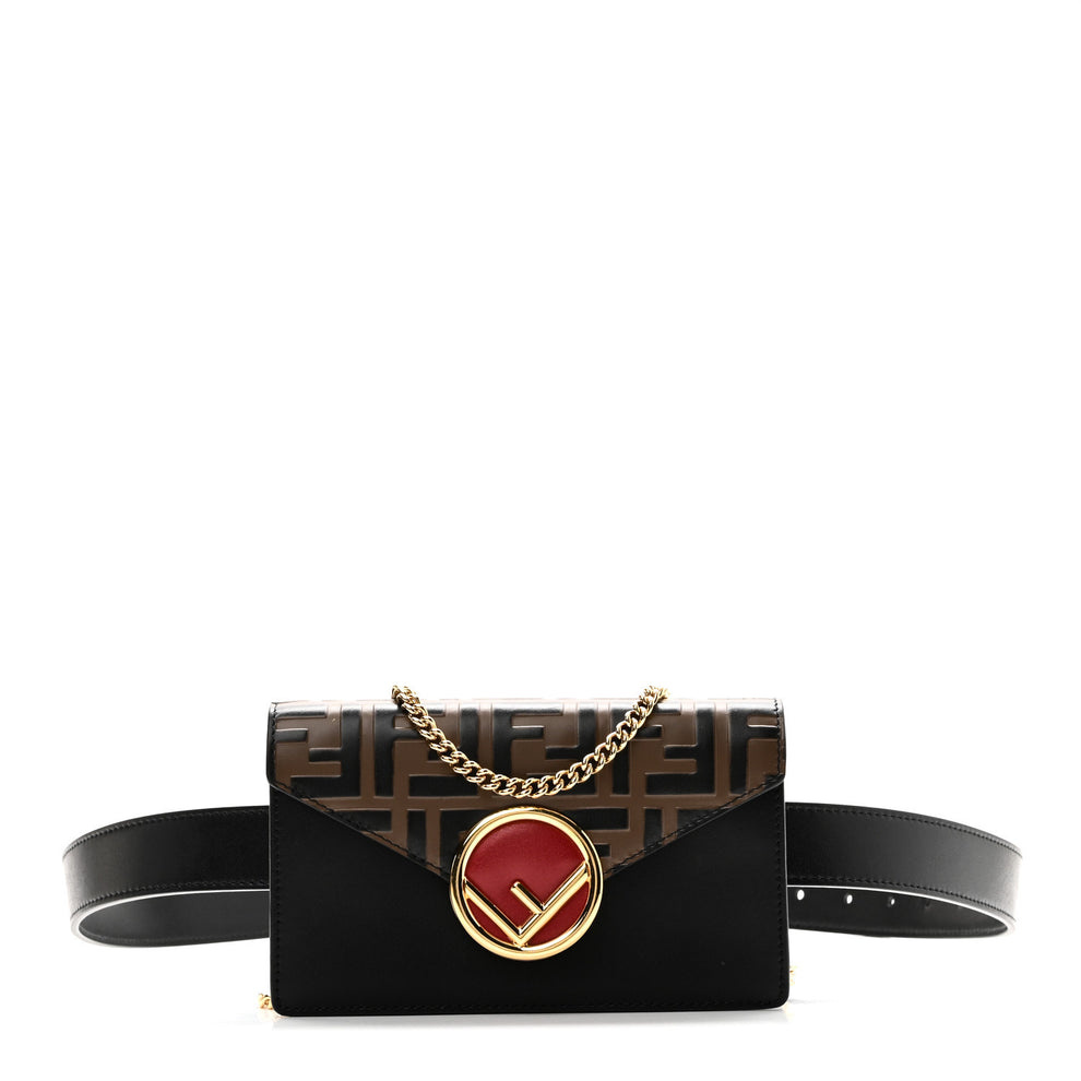 Vitello Liberty F is Fendi Bi-Color FF 1974 Embossed Envelope Belt Bag Maya Black