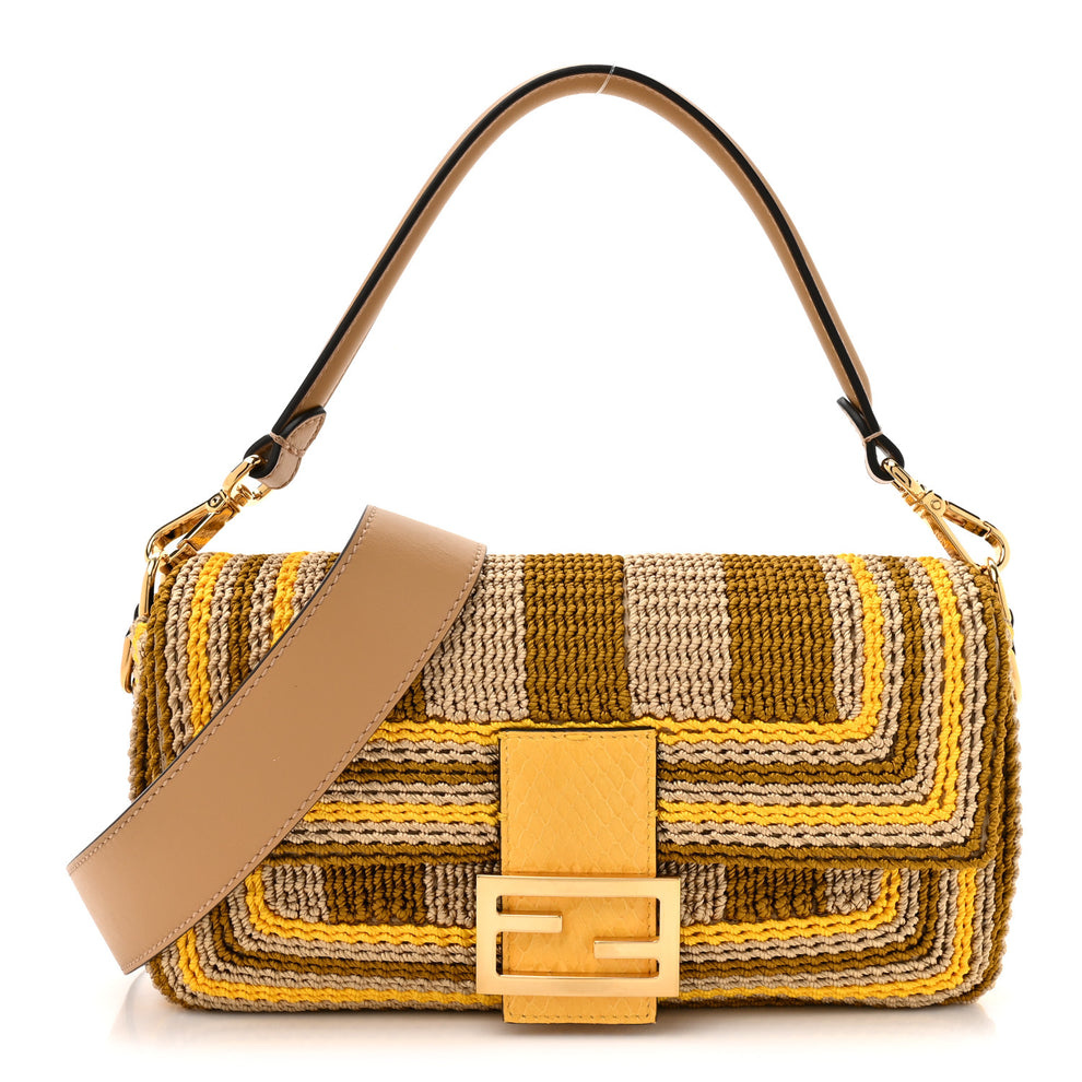 Canvas Ricamo Vitello Grace Snakeskin Embroidered Baguette Colubro Sand Pomelo