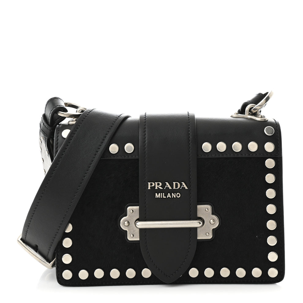 Calf Hair City Calfskin Studded Cahier Bag Black