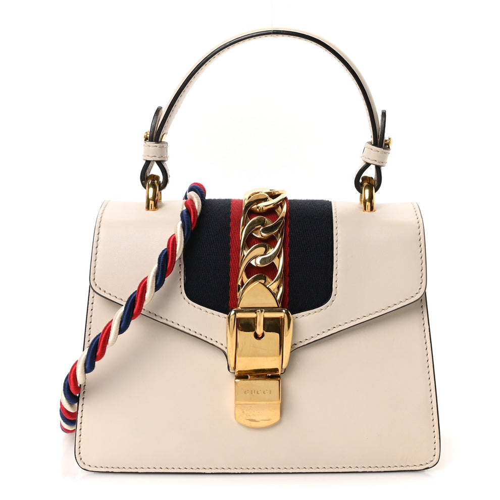 Calfskin Mini Sylvie Top Handle Bag White