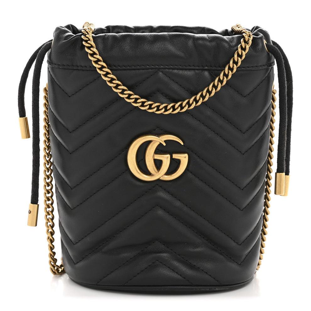 Calfskin Matelasse Mini GG Marmont 2.0 Bucket Bag Black