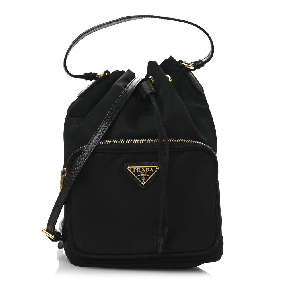 Saffiano Tessuto Nylon Mini Bucket Crossbody Bag Black