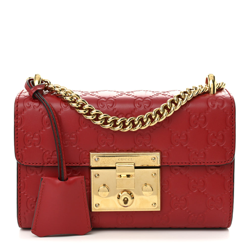 Guccissima Small Padlock Shoulder Bag Hibiscus Red