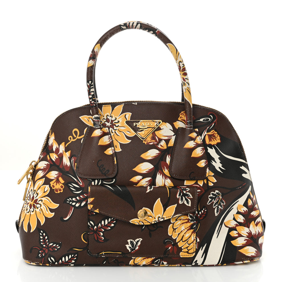 Saffiano Print Top Handle Brown Multicolor