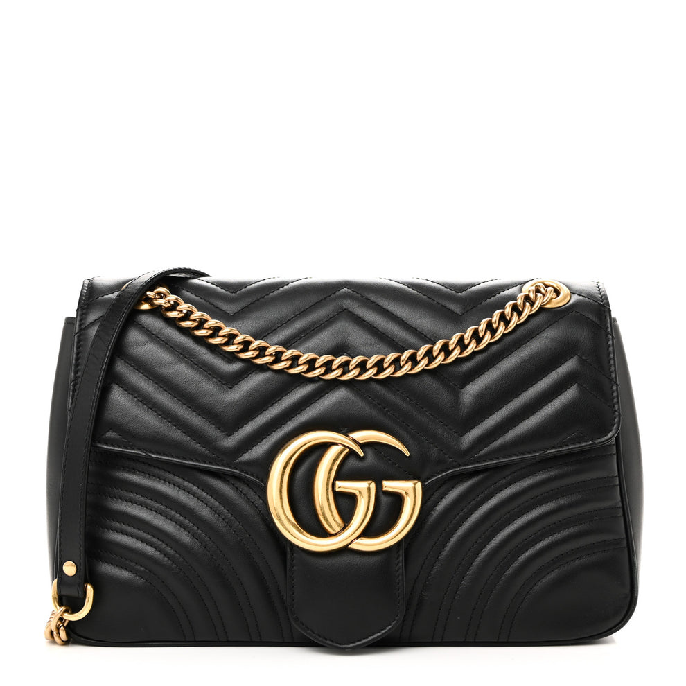 Calfskin Matelasse Medium GG Marmont Shoulder Bag Black