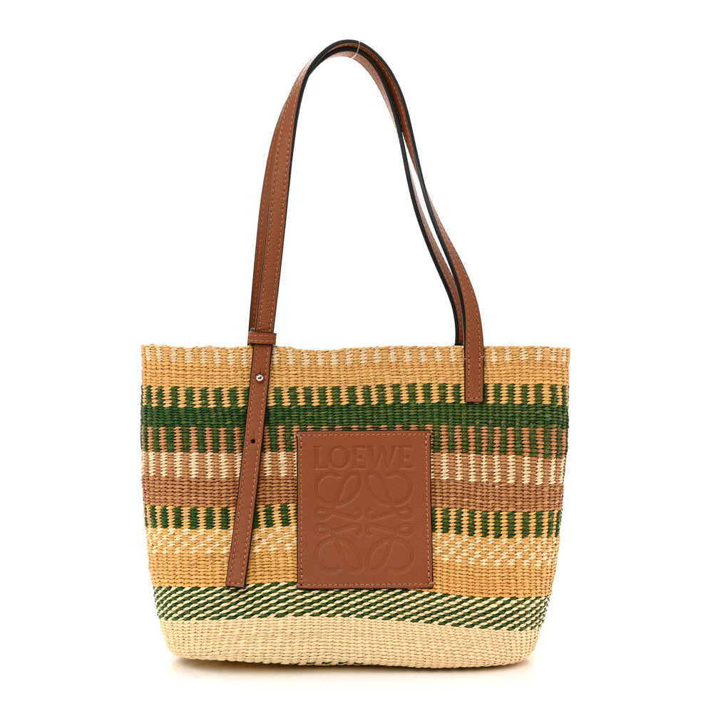 Raffia Square Basket Tote Bag Brown Multicolor