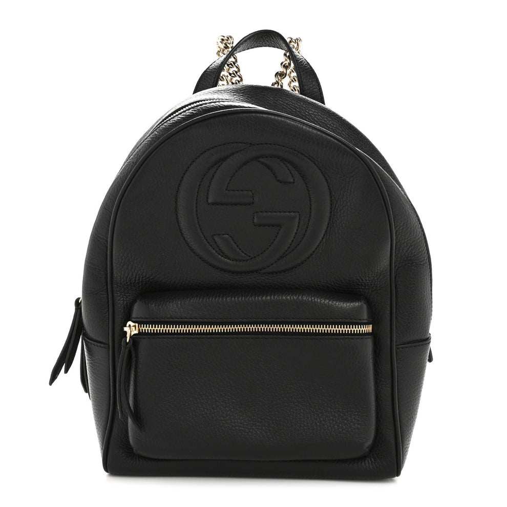 Pebbled Calfskin Soho Chain Backpack Black