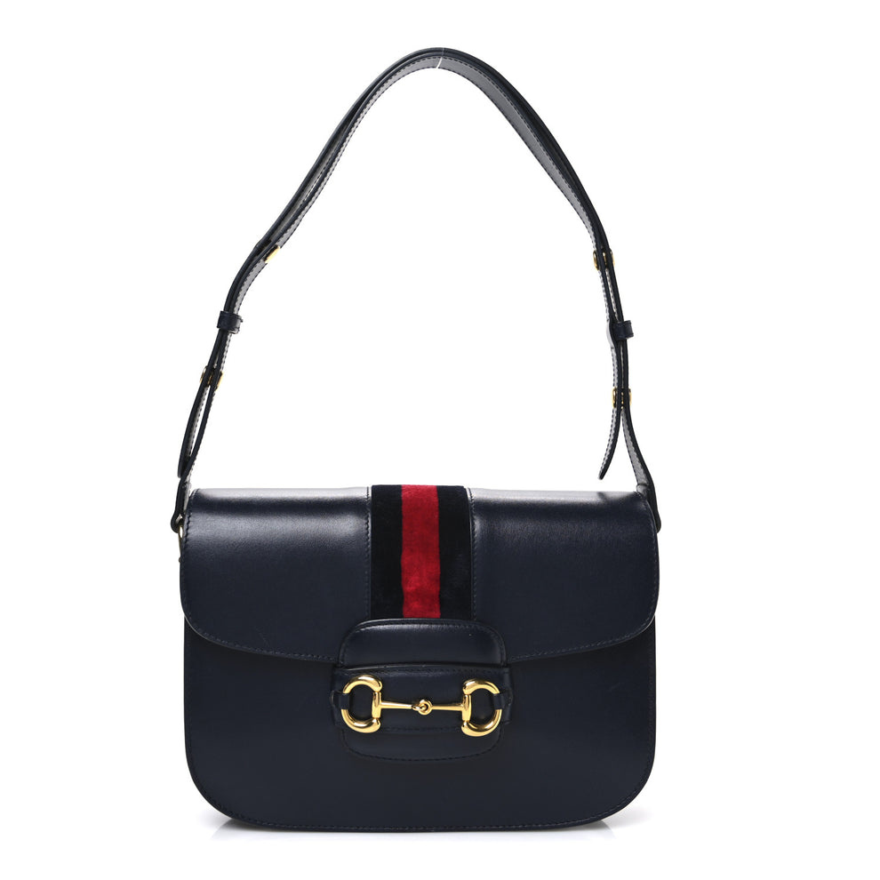Calfskin Velvet Web Horsebit 1955 Shoulder Bag Blue