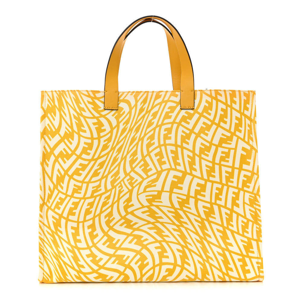 X SARAH COLEMAN Glazed Canvas Vitello King FF Vertigo Shopping Tote Bag Mimosa White