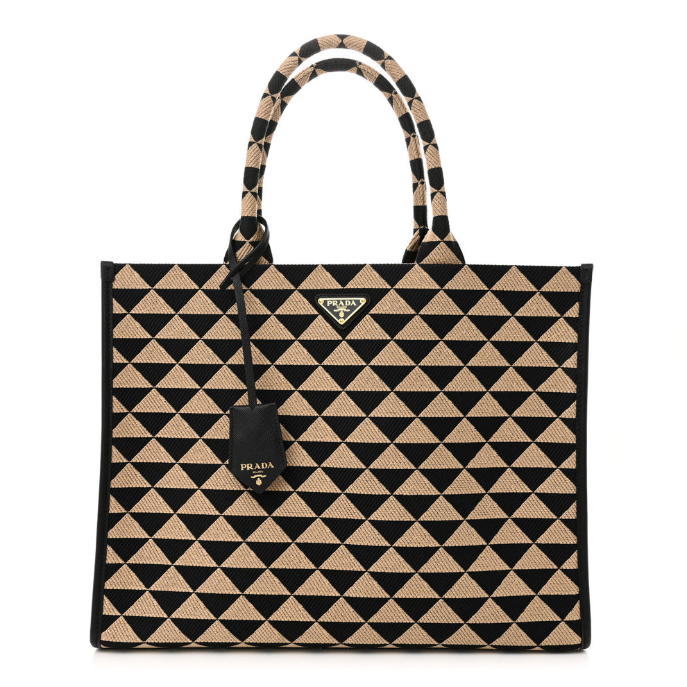 Jacquard Saffiano Triangolo Symbole Embroidered Large Tote Black Corda