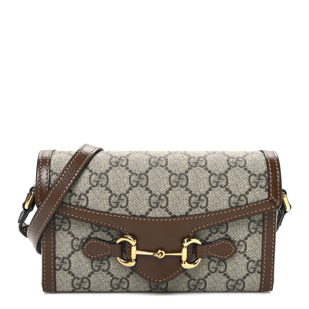 GG Supreme Monogram Mini Horsebit 1955 Shoulder Bag Beige Brown Sugar