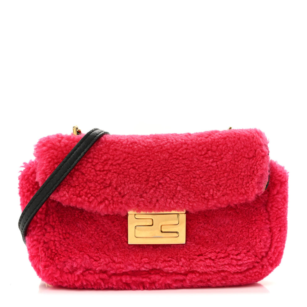 Shearling Nappa Mini Be Baguette Shoulder Bag Fuxia Black