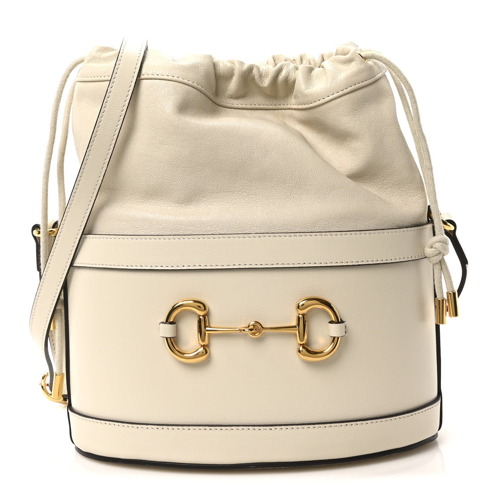 Azalea Sakai Calfskin Horsebit 1955 Drawstring Bucket Bag Mystic White