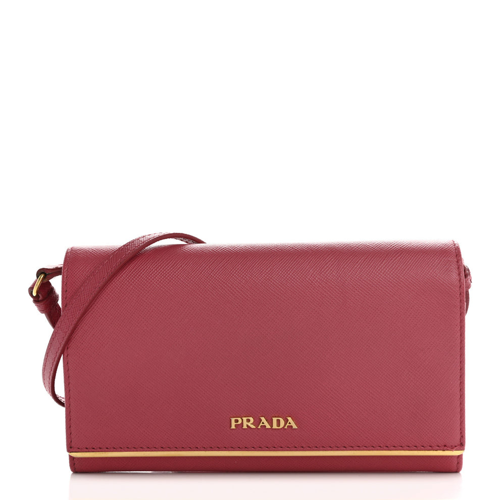 Saffiano Metal Bar Flap Wallet with Strap Peonia