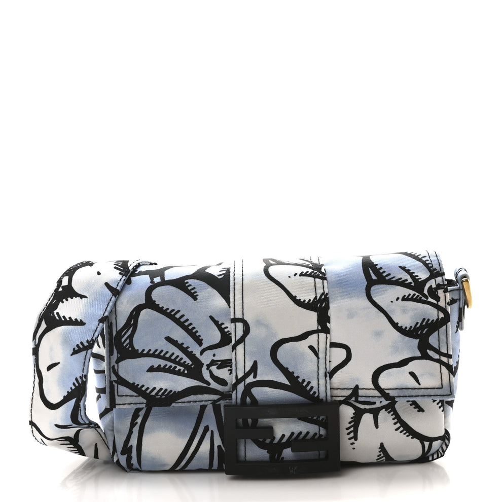 X JOSHUA VIDES Nylon Flower Clouds Print Mini Belt Baguette White Celeste Black