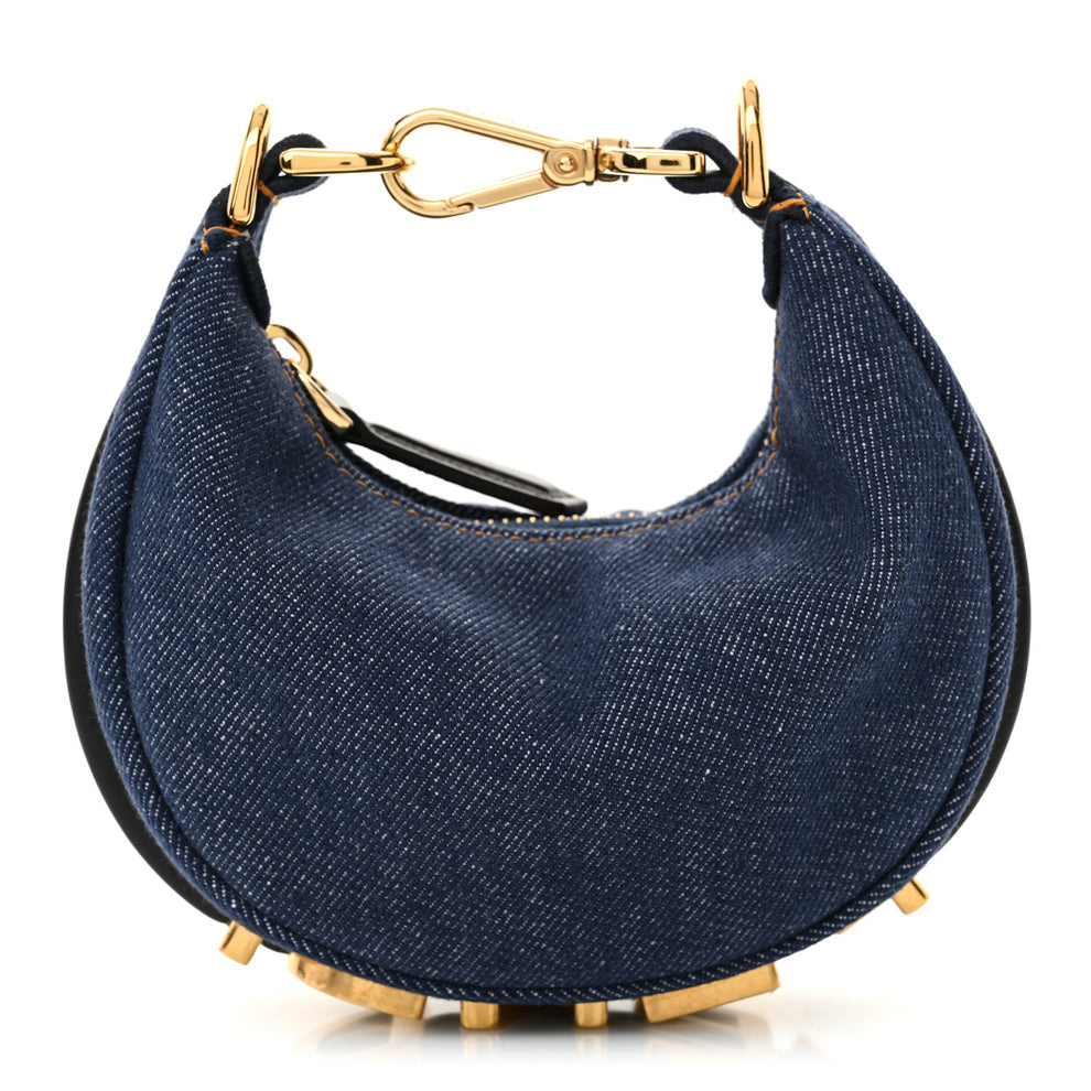 Denim Shiny Nappa Nano Fendigraphy Hobo Charm Blue Moro