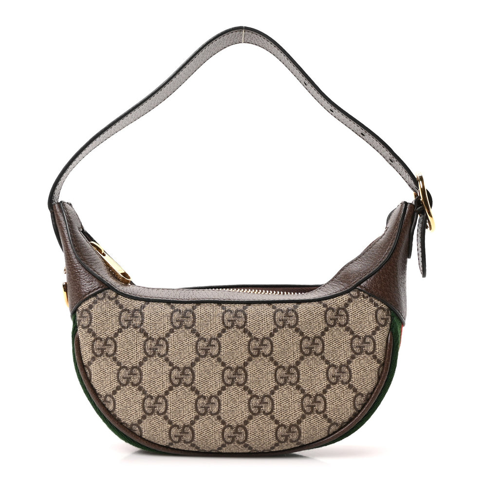 GG Supreme Monogram Textured Calfskin Web Mini Ophidia Half Moon Hobo Beige Ebony New Acero