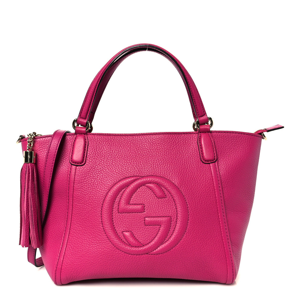 Pebbled Calfskin Small Soho Top Handle Bag Bright Bougainvillea