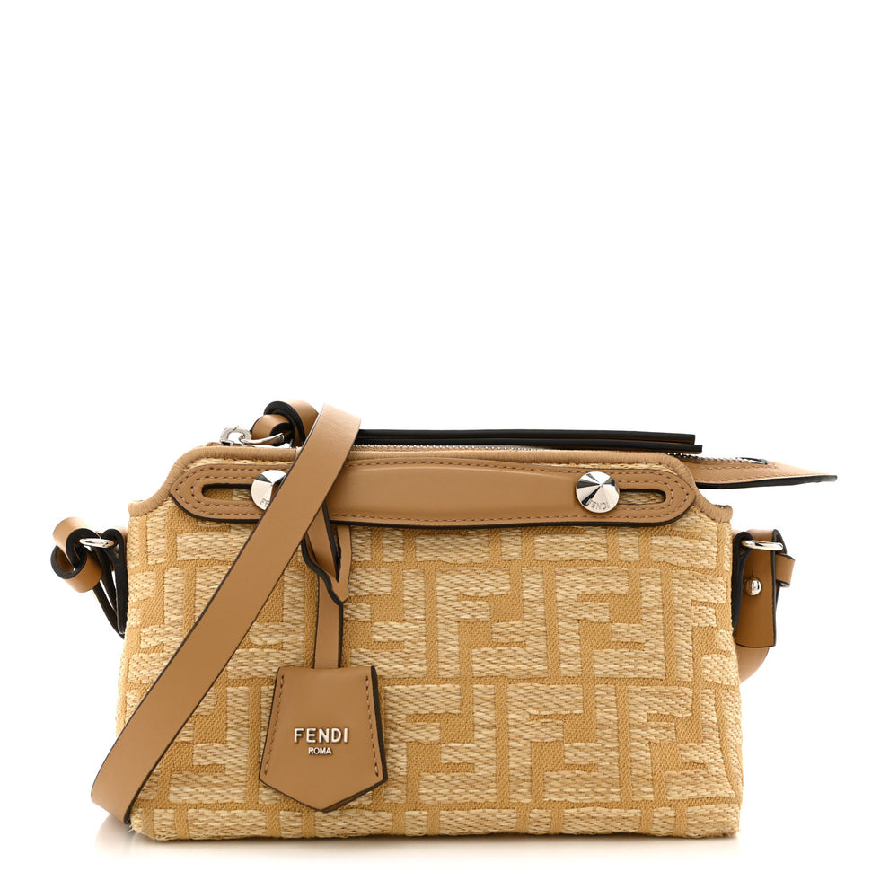 Raffia Jacquard FF 1974 Mini Soft By The Way Boston Bag Beige