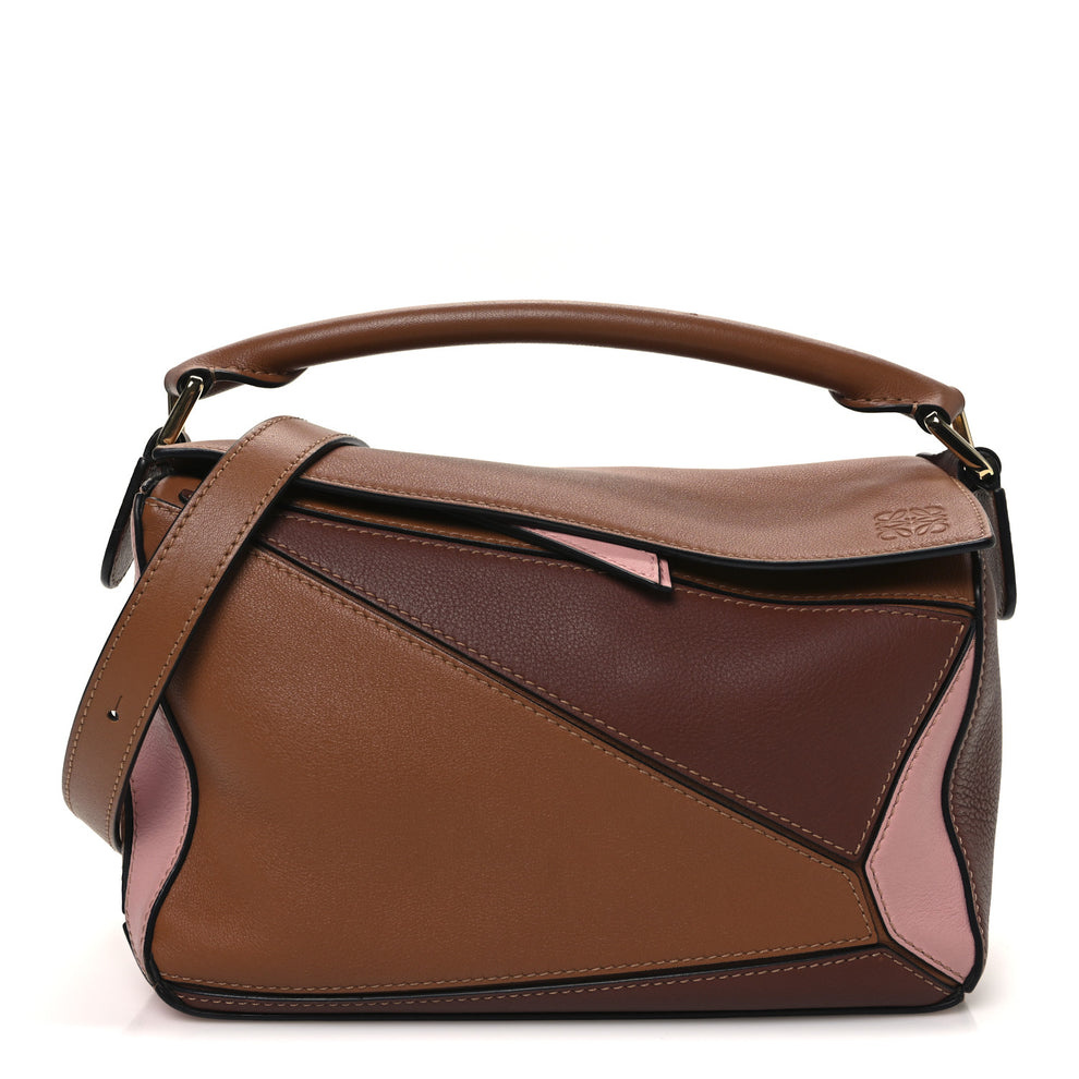 Calfskin Small Puzzle Bag Tan Medium Pink
