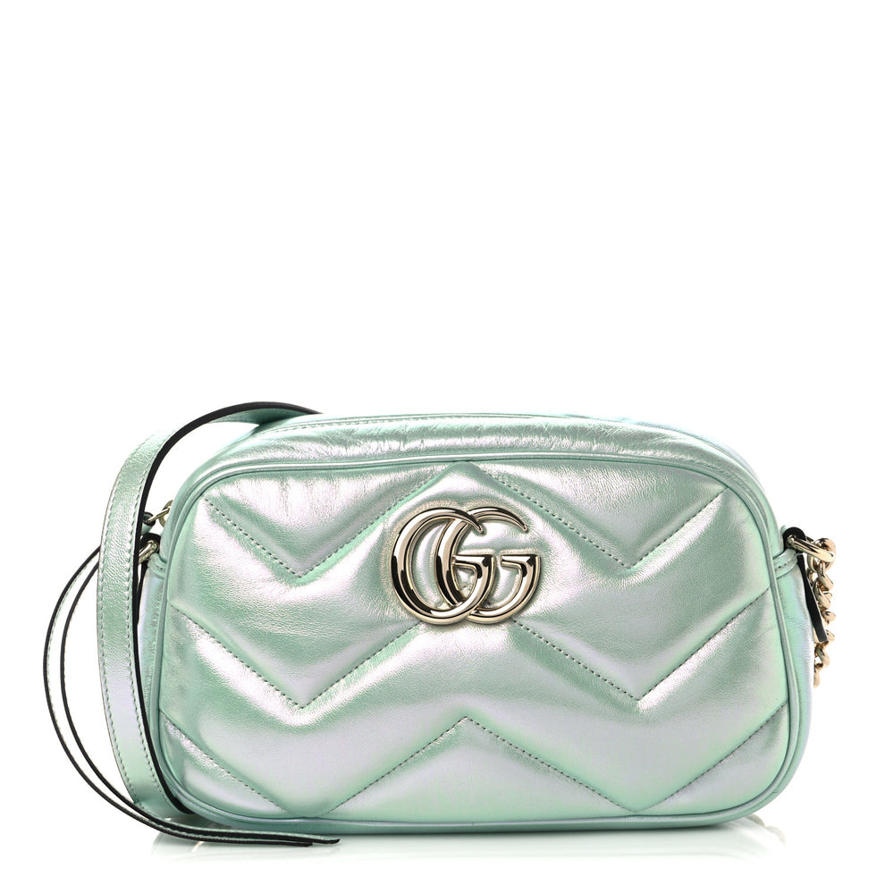 Iridescent Nappa Chevron Matelasse Small GG Marmont Chain Shoulder Bag Iridescent Salvy Green