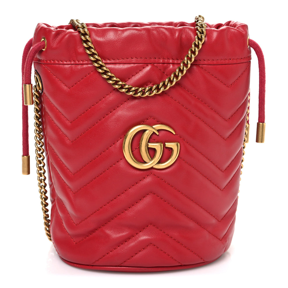 Calfskin Matelasse Mini GG Marmont 2.0 Bucket Bag Hibiscus Red