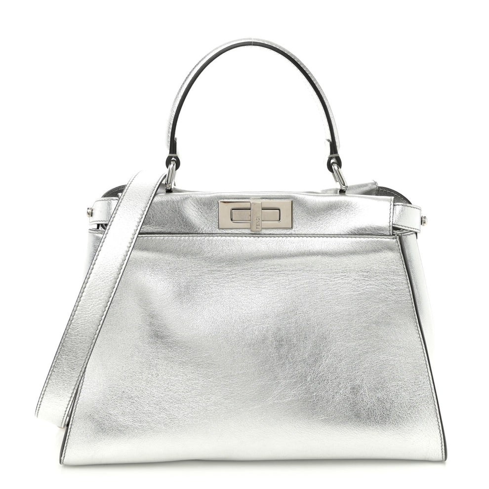 Vitello Catalan Mirror Medium Peekaboo Iconic Satchel Argento