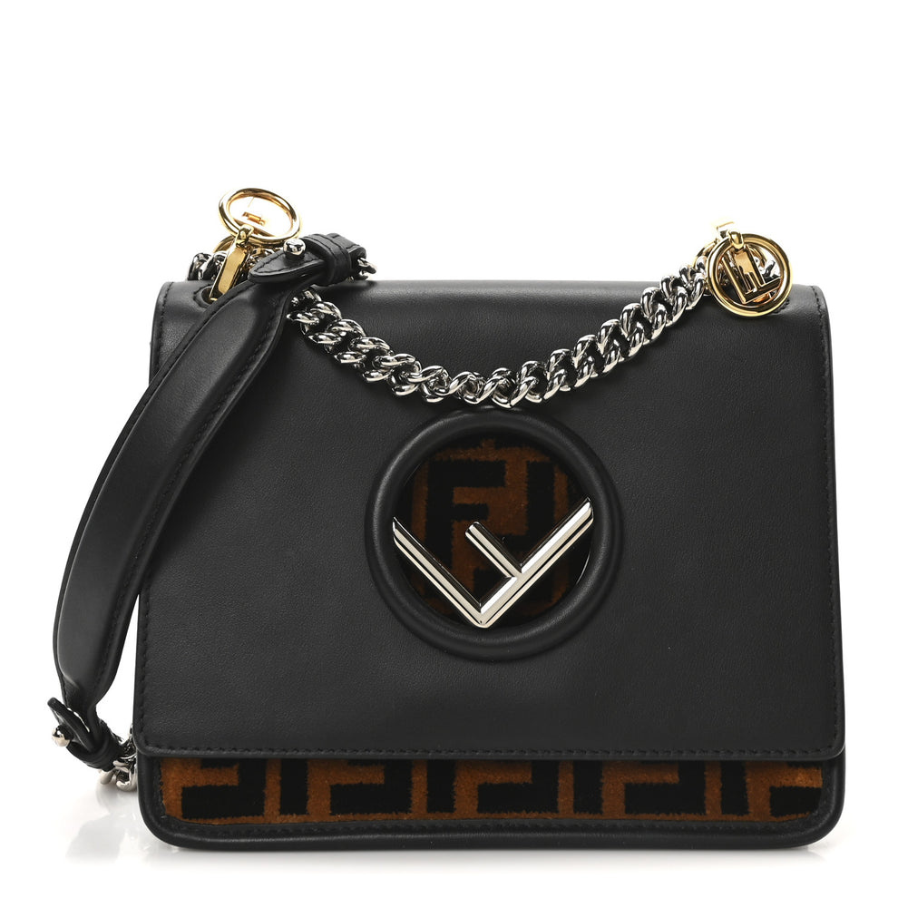 Vitello Century Velvet F is Fendi FF Small Kan I Shoulder Bag Black Tobacco