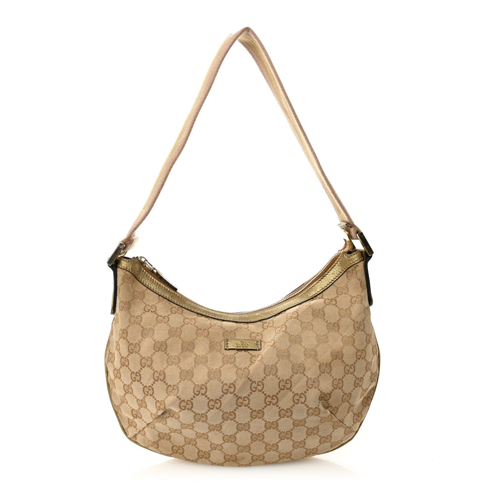 Monogram Web Medium Half Moon Hobo Gold Pink