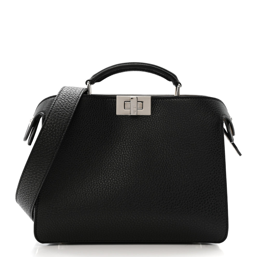 Cuoio Romano Vitello Cover Glazed Fabric Bi-Color FF 1974 Mini Peekaboo I SEE U Satchel Black Mimosa Tobacco Moro