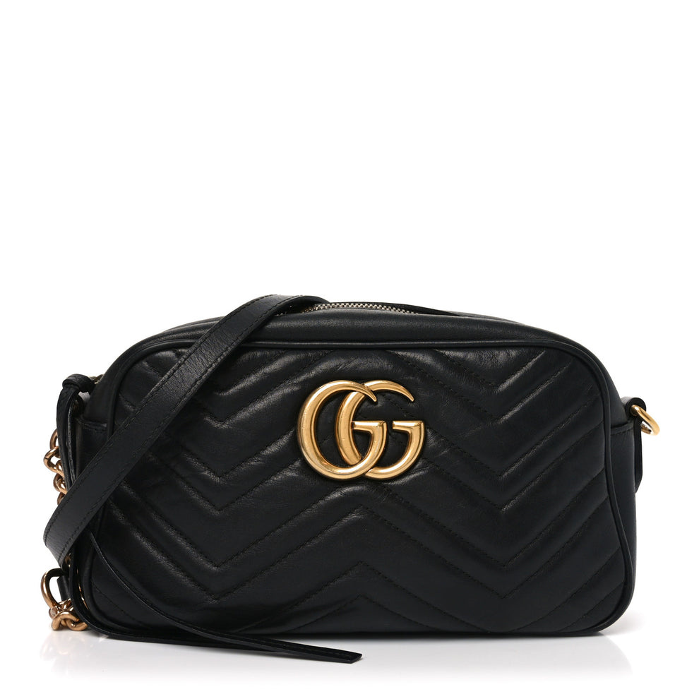 Calfskin Matelasse Small GG Marmont Chain Shoulder Bag Black