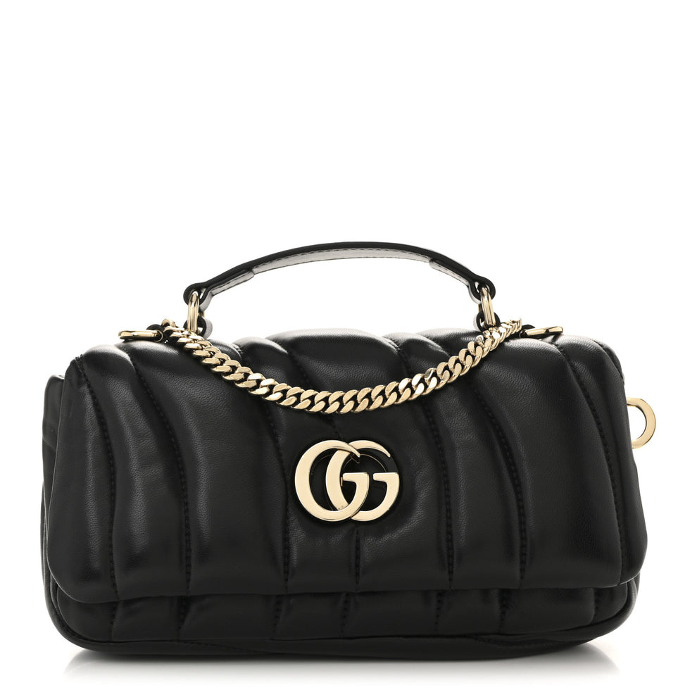 Lambskin Quilted Mini GG Milano Top Handle Shoulder Bag Black