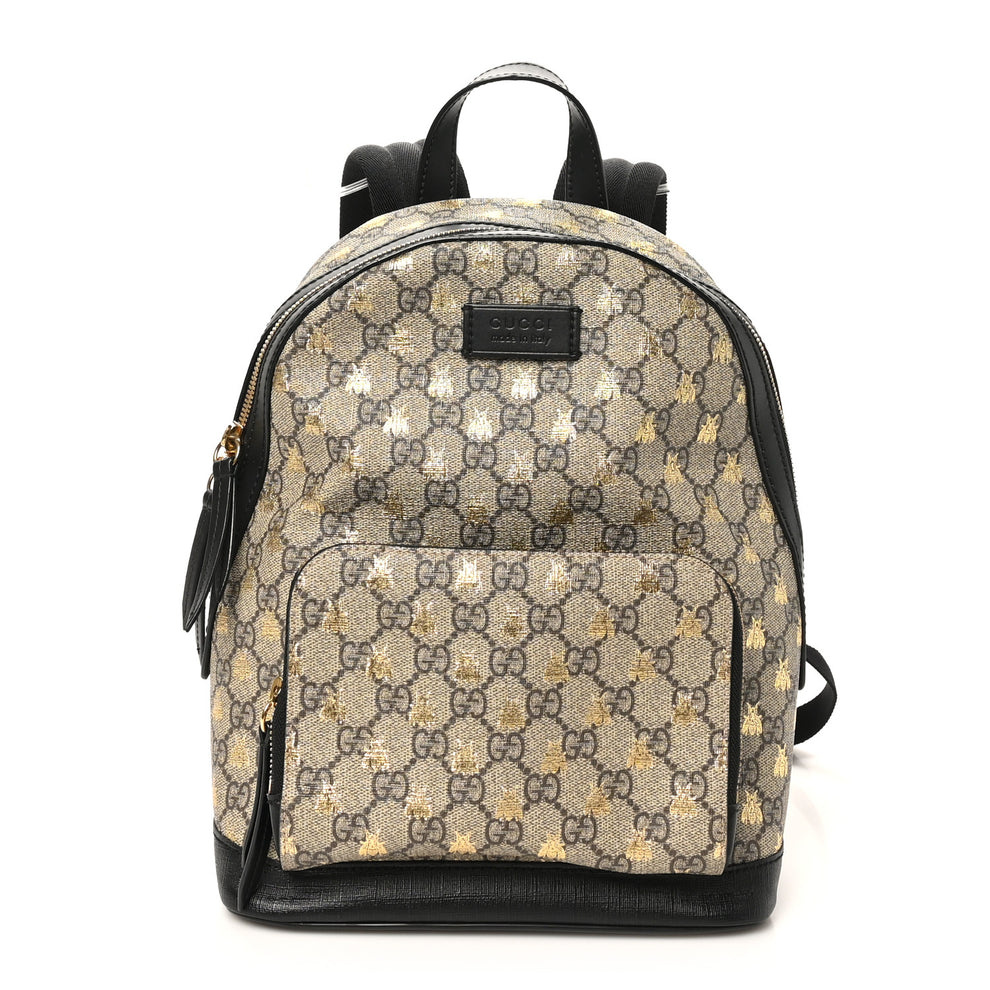 GG Supreme Monogram Bees Print Small Day Backpack Beige Oro Black