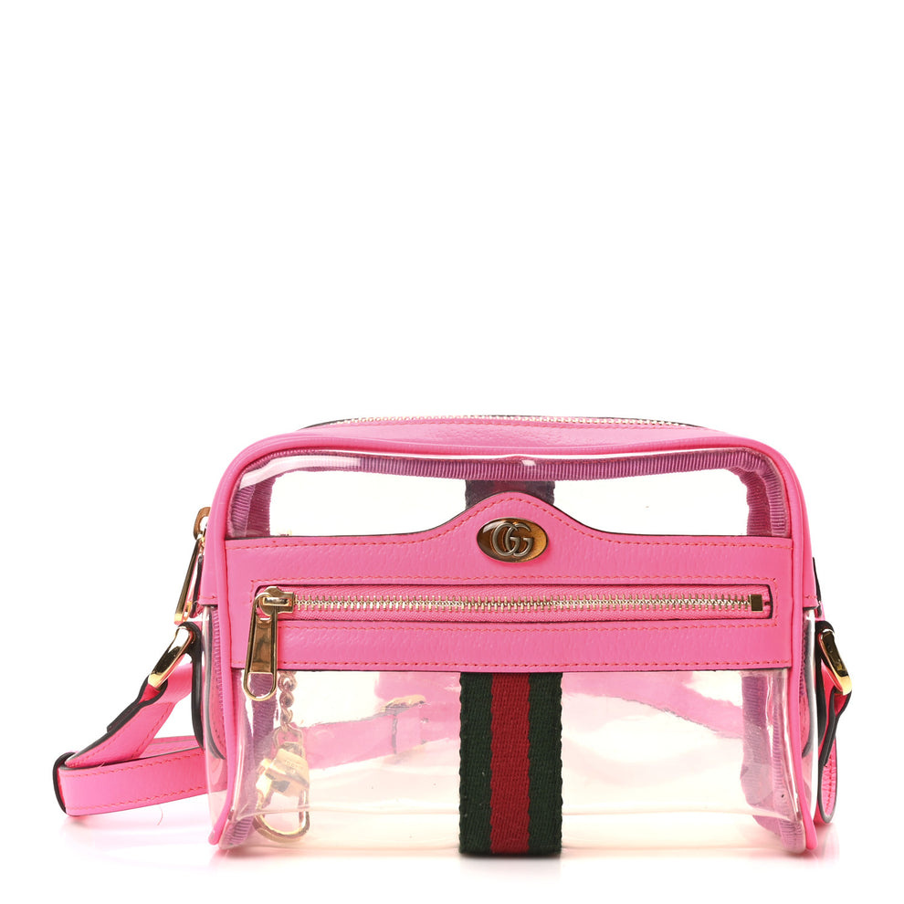 Vinyl Web Mini Ophidia Transparent Shoulder Bag Fluorescent Fuchsia