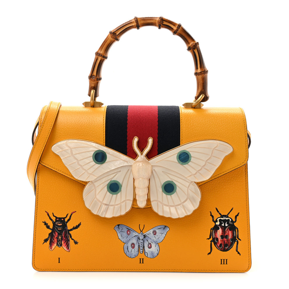 Textured Calfskin Bamboo Web Medium Falena Moth Top Handle Bag Crop