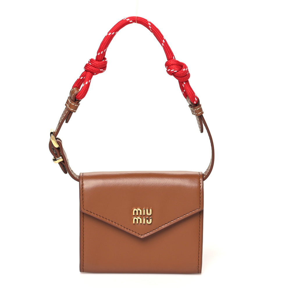 Nappa Compact Wallet On Strap Cognac Red
