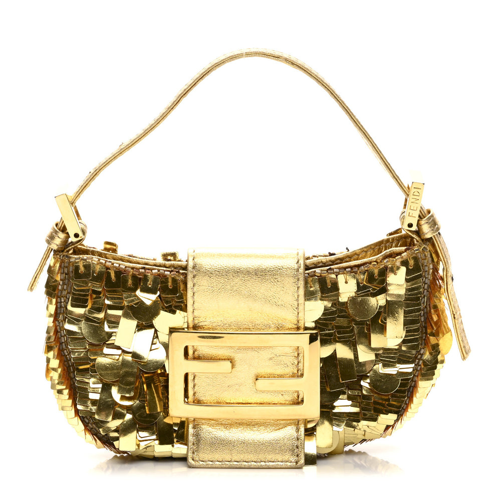 Sequin Paillettes Mini Half Moon Baguette Gold