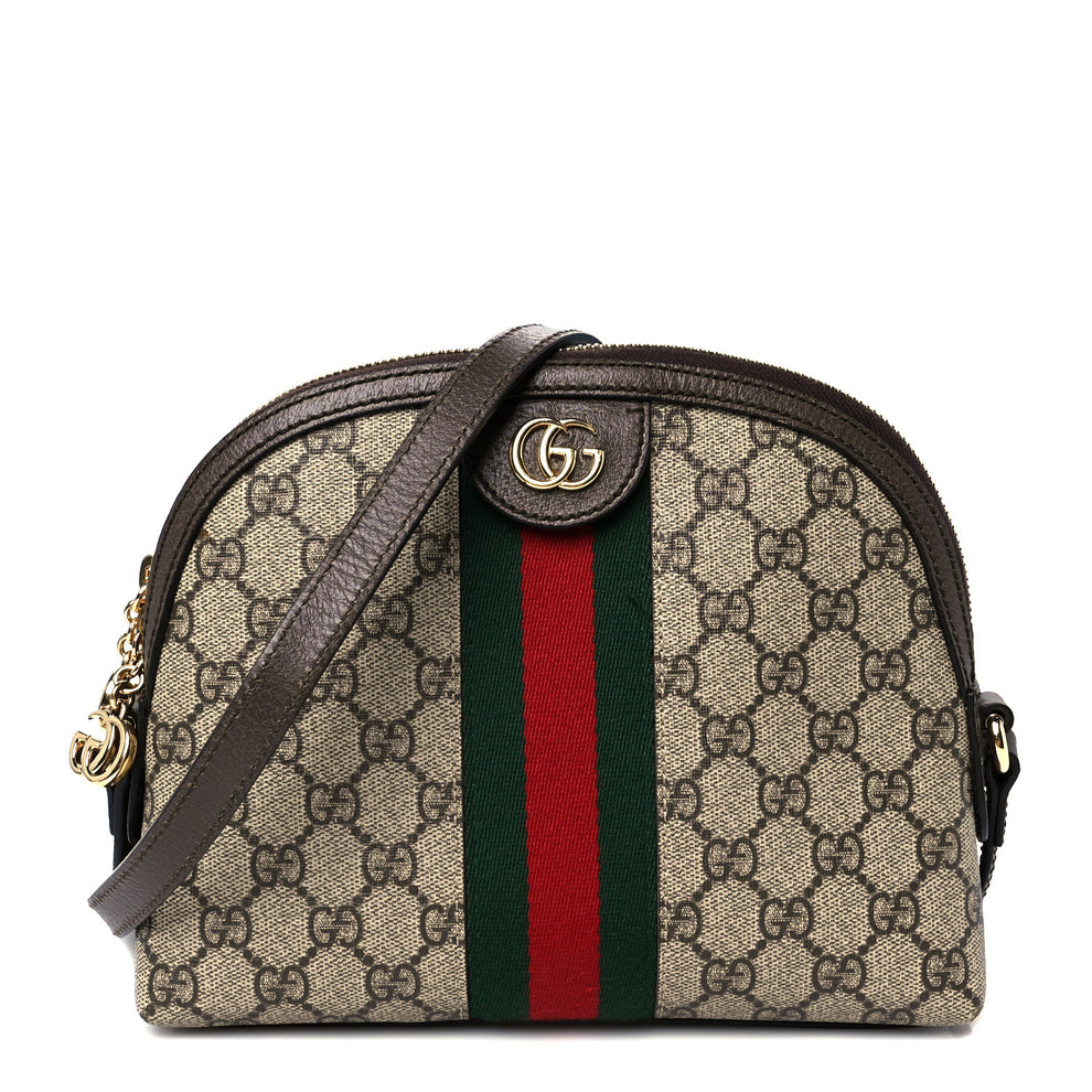 GG Supreme Monogram Textured Dollar Calfskin Web Small Ophidia Dome Shoulder Bag Beige Ebony New Acero