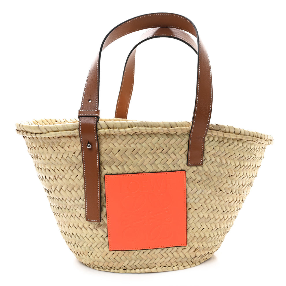 Raffia Basket Tote Bag Natural Tan Orange