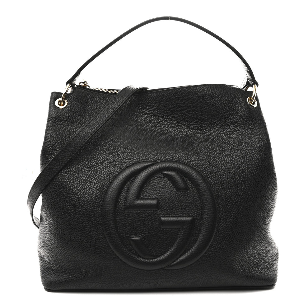 Pebbled Calfskin Large Soho Hobo Black