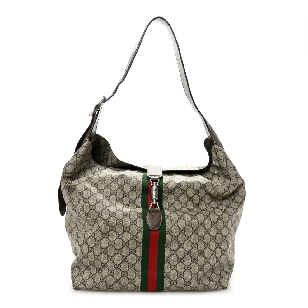 GG Supreme Monogram Calfskin Web Small Jackie 1961 Shoulder Bag Beige Brown Sugar