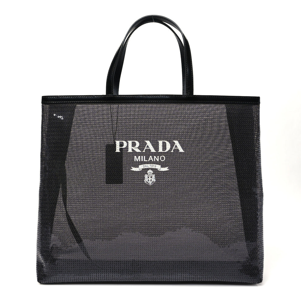 Mesh Sequin Spazzolato Logo Tote Black