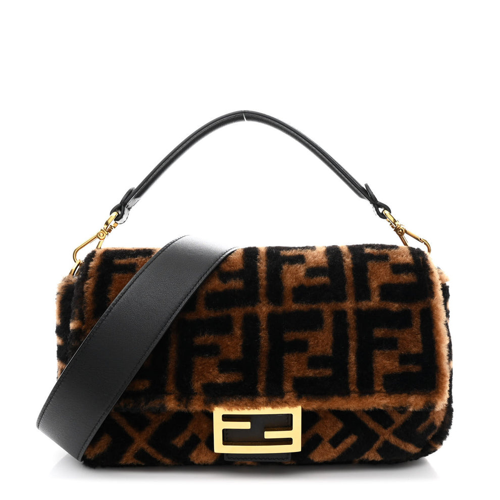 Shearling Vitello Dolce Macro FF 1974 Baguette Tobacco Black