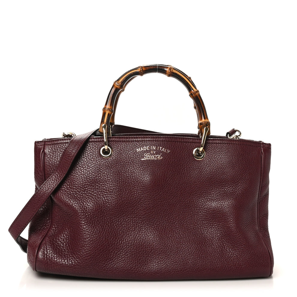 Pebbled Calfskin Medium Bamboo Shopper Tote Burgundy
