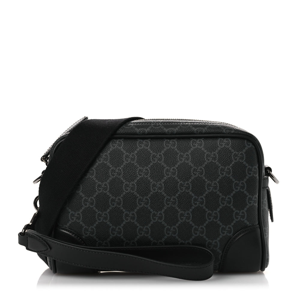 GG Supreme Monogram Textured Calfskin Emblem Small Crossbody Black