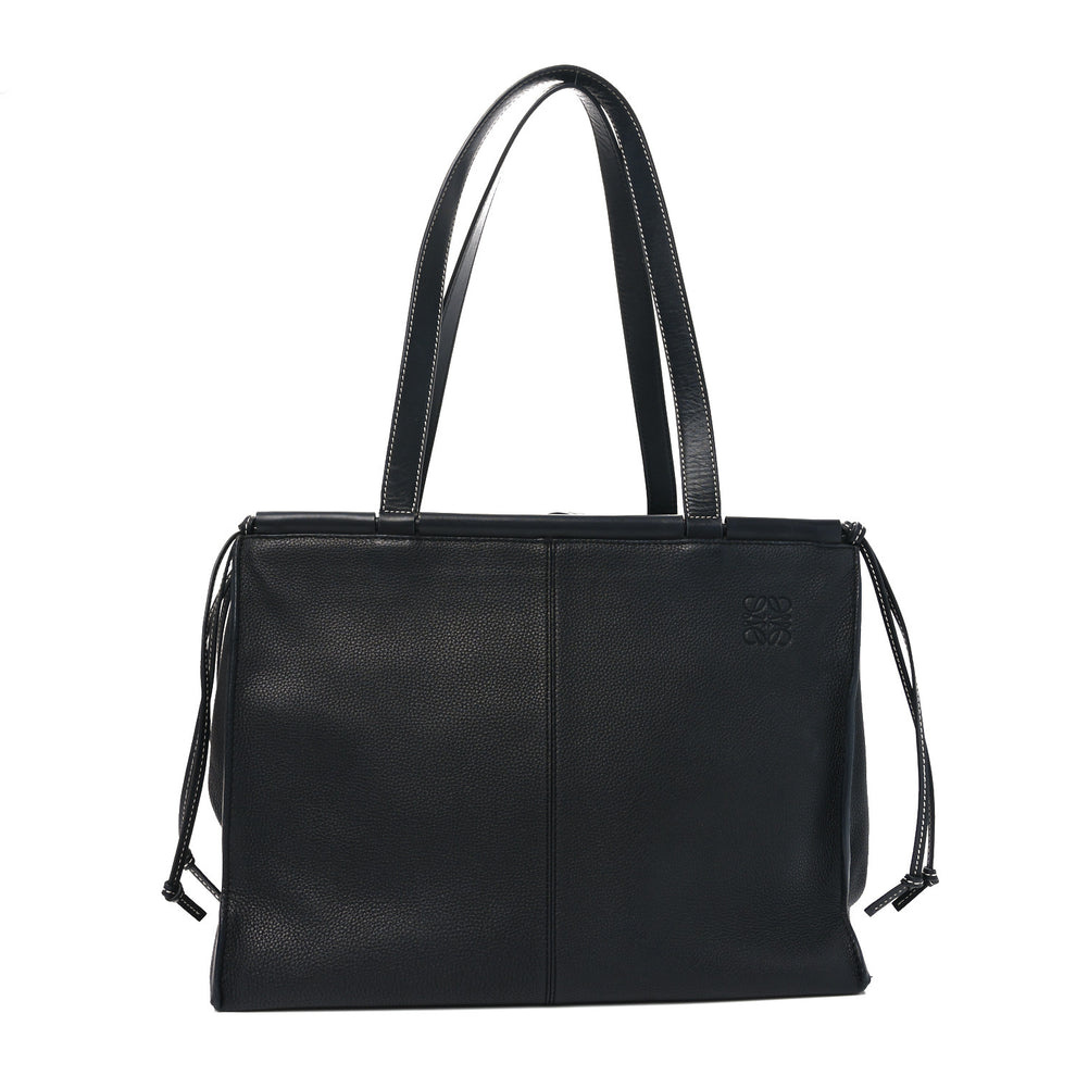 Grained Calfskin Small Cushion Tote Black