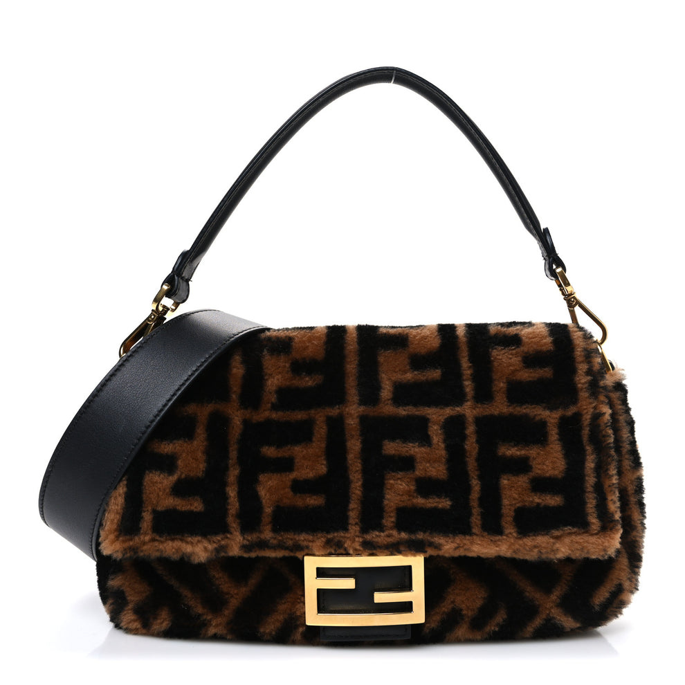 Shearling Vitello Dolce Macro FF 1974 Baguette Tobacco Black