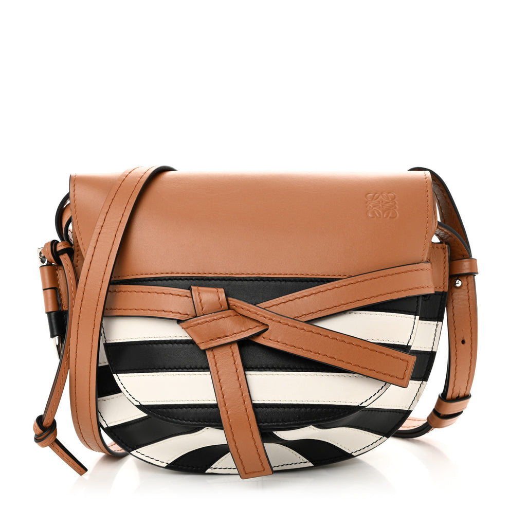 Calfskin Marine Stripe Small Gate Crossbody Bag Tan