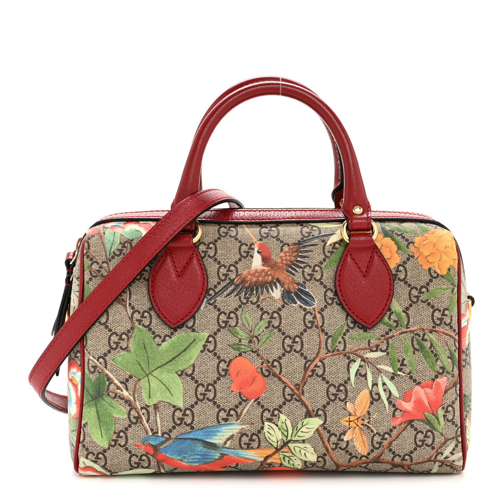 GG Supreme Monogram Tian Small Boston Beige Multicolor Red