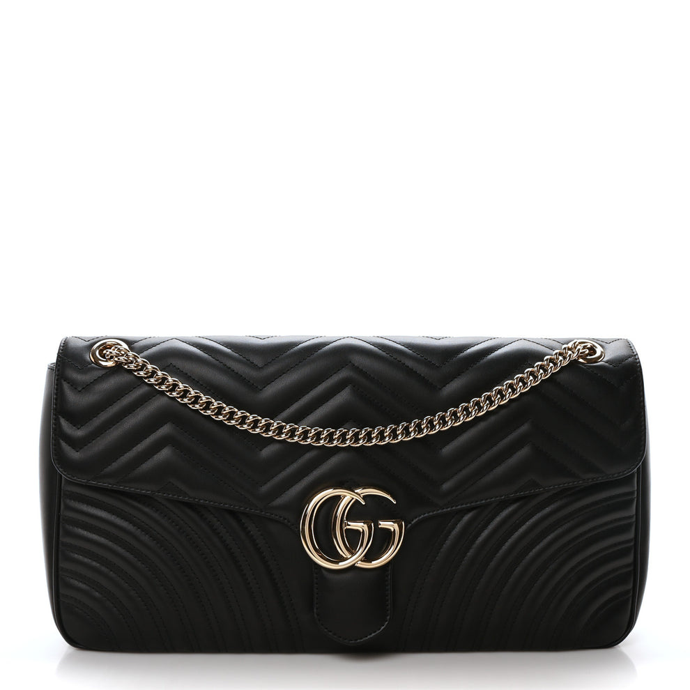 Calfskin Matelasse Large Horizontal GG Marmont Shoulder Bag Black